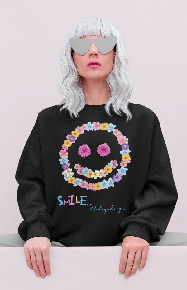 "Floral Smiley Face" sweatshirt