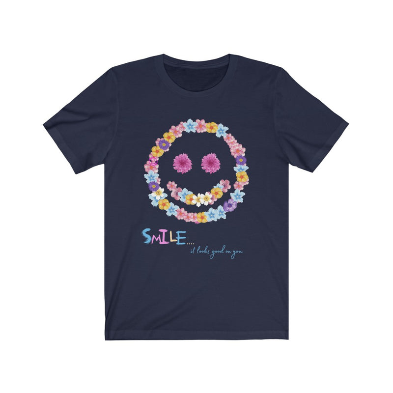 "Floral Smiley Face" Jersey Short Sleeve Tee